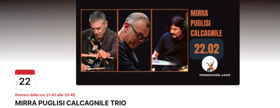 Mirra, Puglisi, Calcagni Trio al Pinocchio Jazz